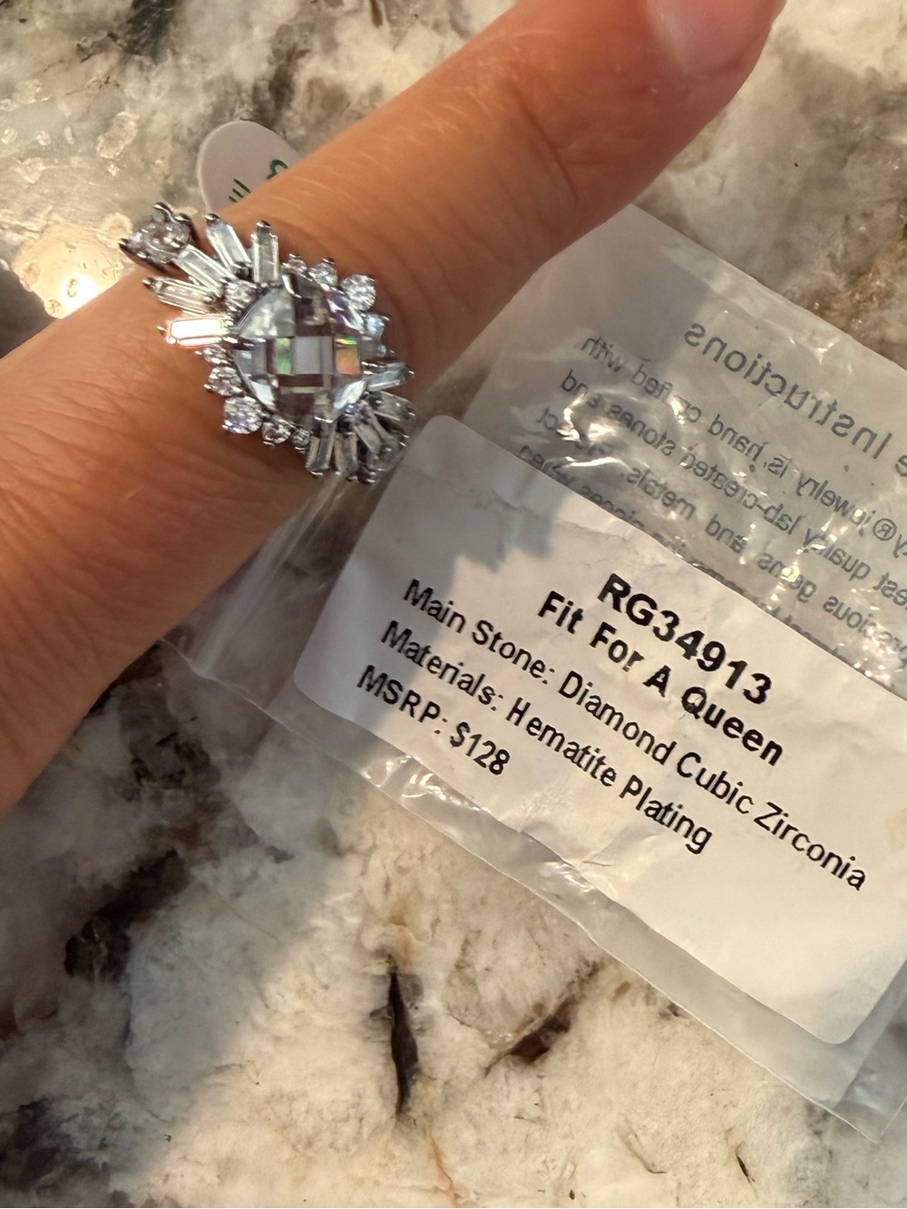 BP size 8 Silver Fit for a Queen CZ Floral Cocktail Ring